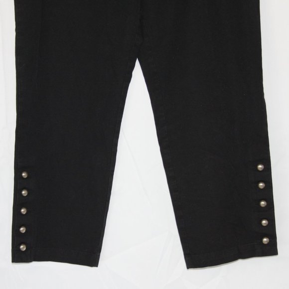 INC INTERNATIONAL CONCEPTS BLACK HIGH ANKLE PANTS SZ 12 FLAT FRONT BUTTONS COTTO - Picture 3 of 15